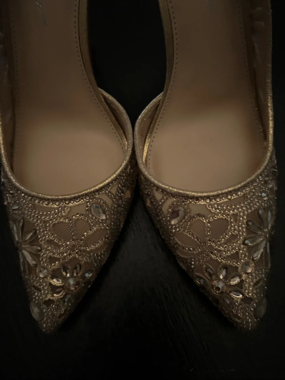 Betsey Johnson Gold Beaded Pointed Toe Pumps
